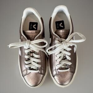 VEJA Campo Metallic Rose Gold Sneakers Chromefree Leather Size US4 EU35 Eco
